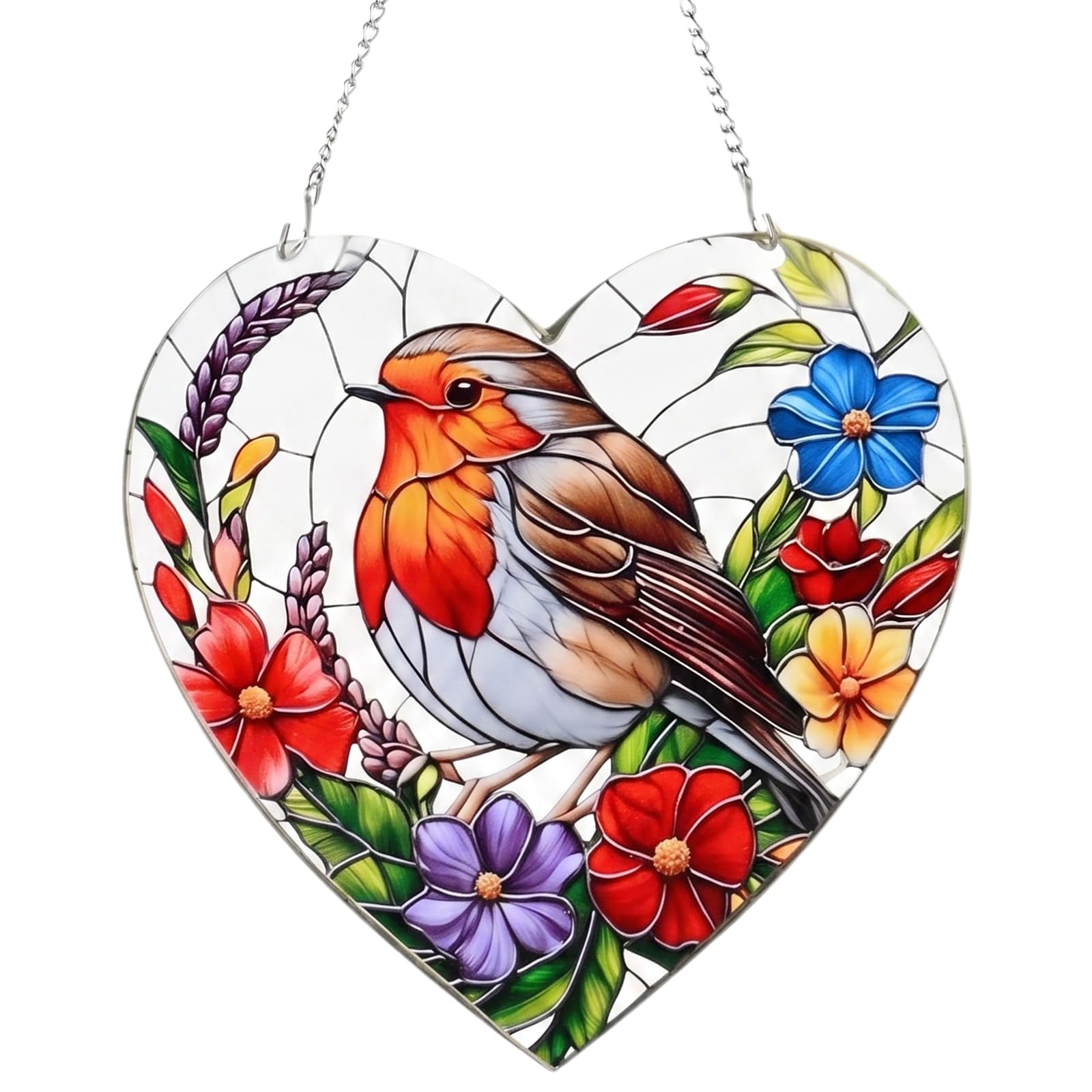 Merzio Women's Light Robin Window Sun Catcher, 20X20cm Large Heart-Shaped Stained Sun Catchers For Windows, Acrylic Hanging Bird Ornaments For Home Garden Decor