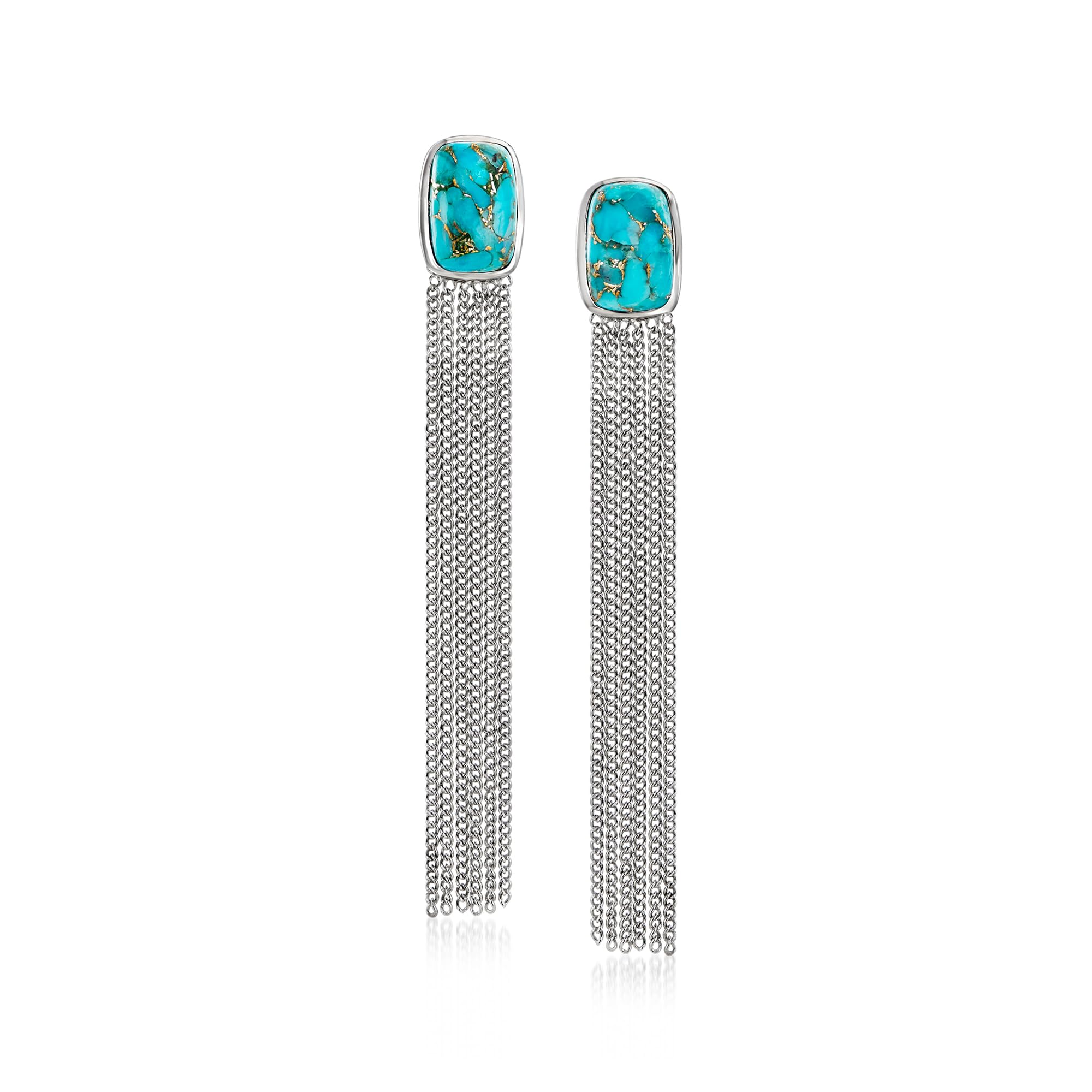 Ross-Simons Turquoise Fringe Drop Earrings in Sterling Silver