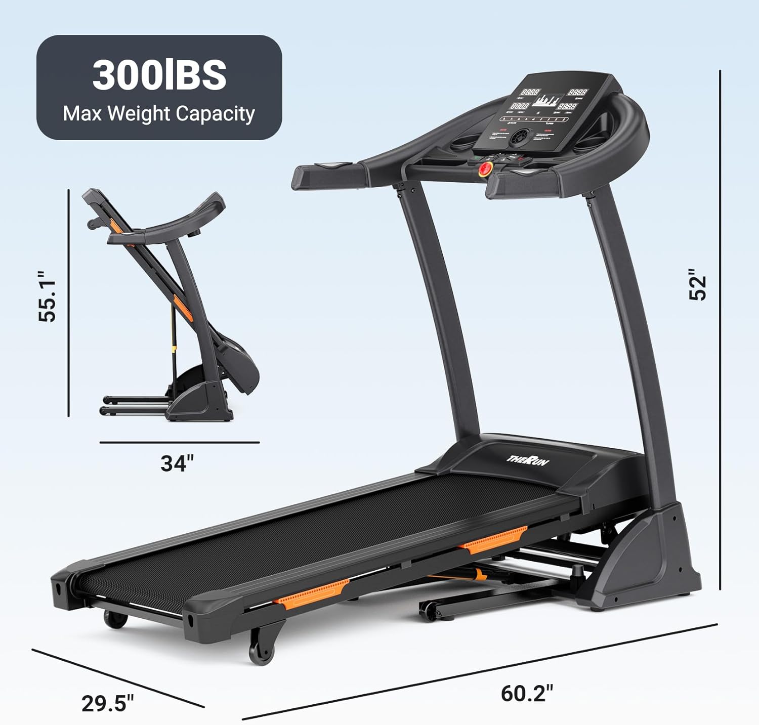 THERUN Incline Treadmill, Treadmills for Running and Walking, 300 lbs Weight Capacity Folding Treadmill with 0-15% Auto Incline, Wide Belt, 3.5 HP, App, Heart Rate