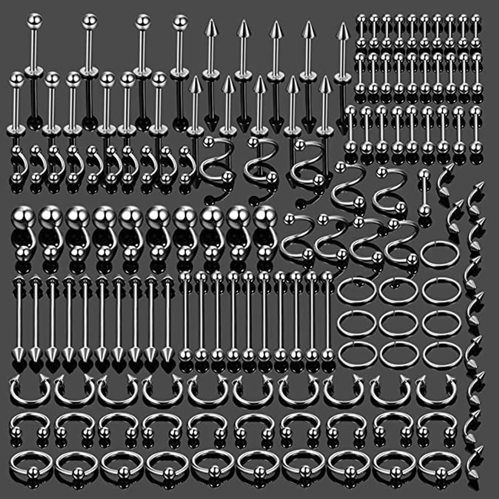 Wycian Nostril Piercing Set, Piercing Naso Argento Sottile 150PCS Acciaio Inossidabile Forma a C, Forma a S, Perno a Cerchio 1.2Mm/1.6MM per Femme