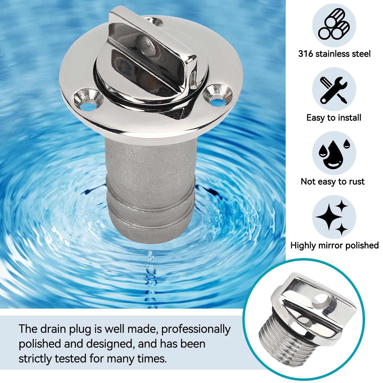 Tappo Di Scarico Garboard Per Barca - Acciaio Inox 316, Ovale