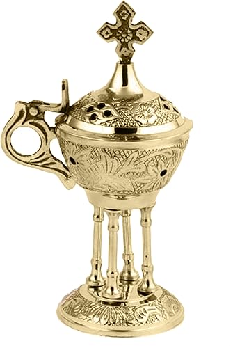 Miniatura 1 de Quemador de incienso de latón incensario cristiano ortodoxo casa iglesia griega bizantina oro juurible altura 6.25 pulgadas, dorado