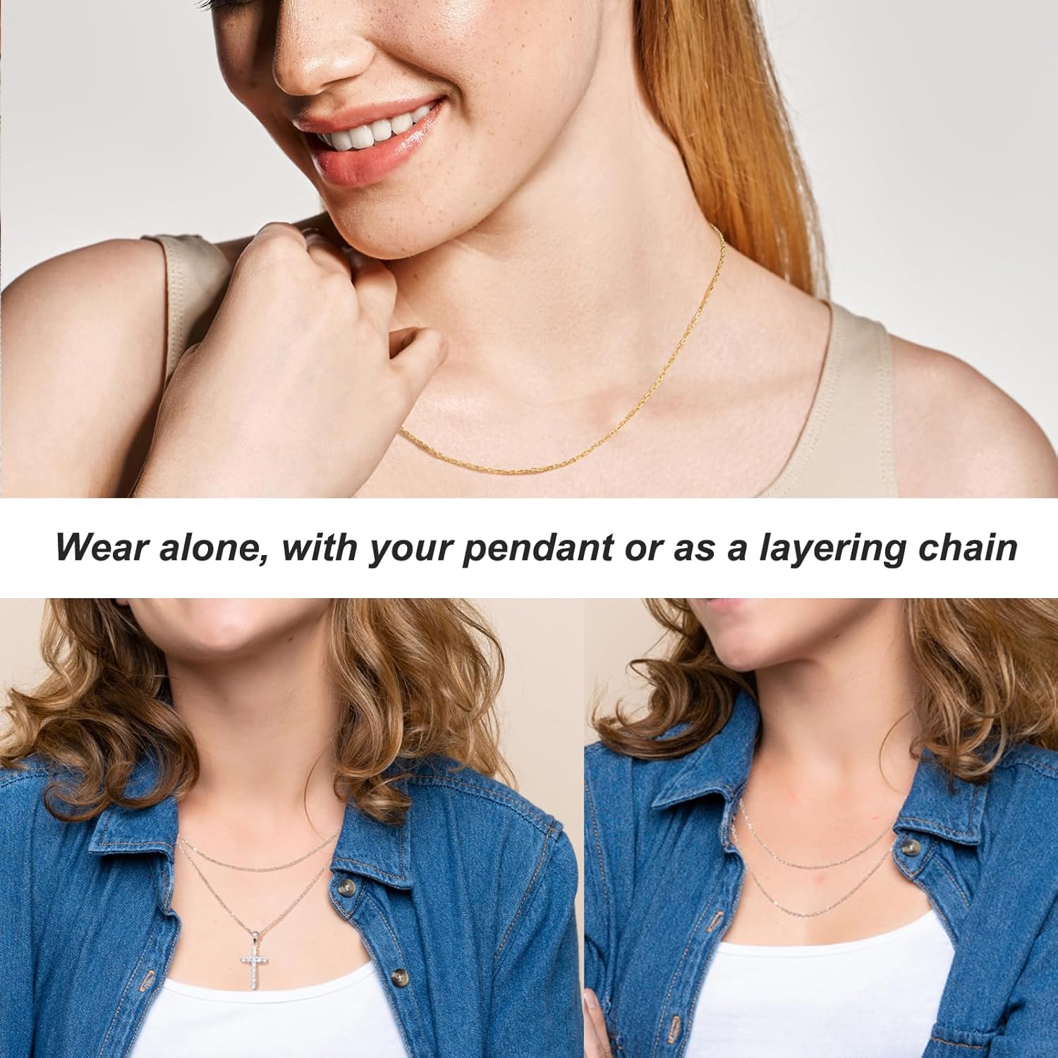 Solid S925 Sterling Silver Necklace for Women, 1.1mm Thin Cable Chain Polished Silver Necklace Hypoallergenic & Versatile & Dainty & Adjustable - Image 3