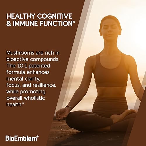Miniatura 4 de BioEmblem Complejo de hongos - Fuerza 101 y 7 especies - Melena de león, Reishi, Cordyceps, Chaga, Maitake, suplemento de hongos shiitake -