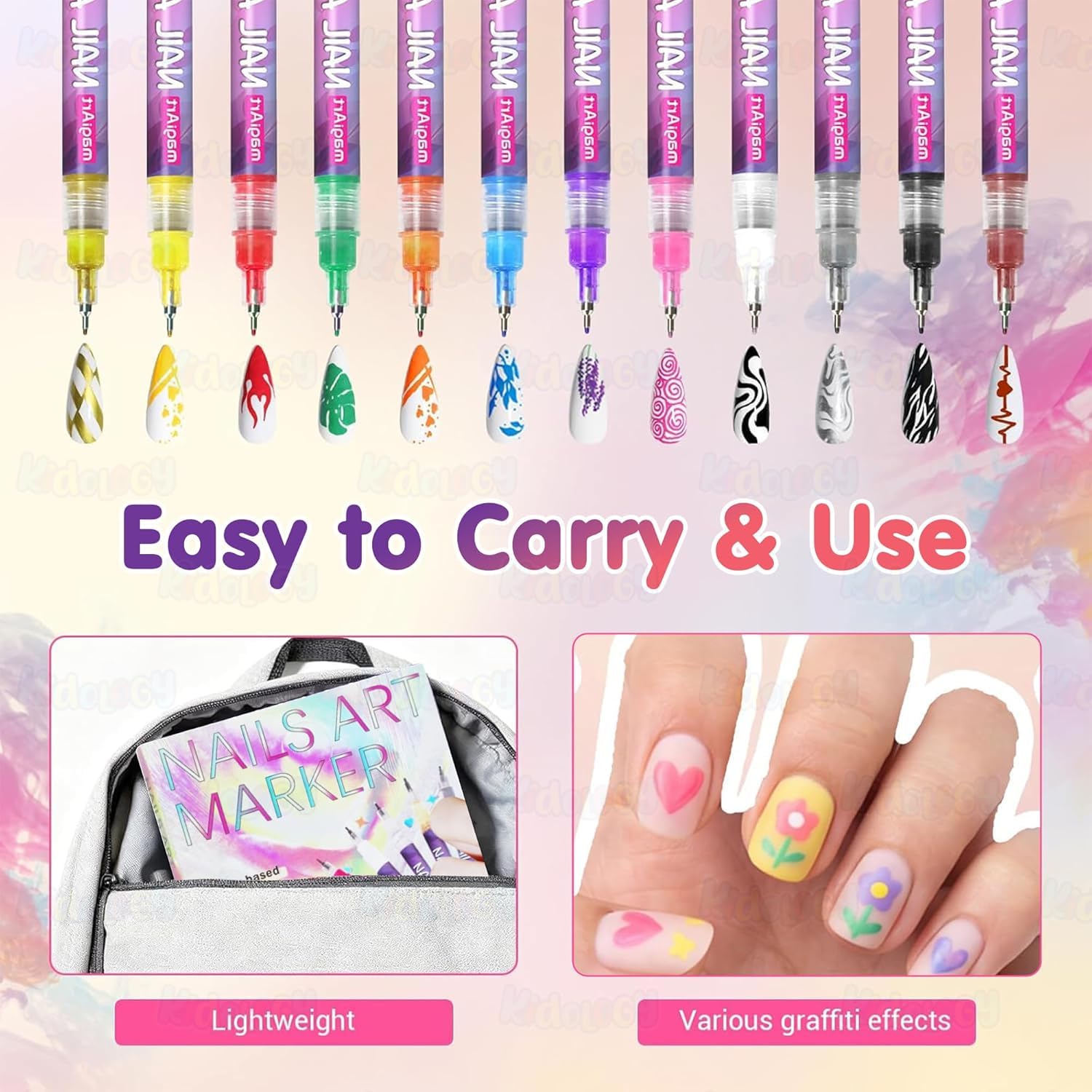 Kidology 12 Colors DIY Nail Art Pens Set | 0.5mm Ultra Fine Nail Art Marker Pens | Quick Dry Waterproof Nail Polish Pens for DIY Nail Painting | Nail Art Kit for Women & Kids — Amazon image 7