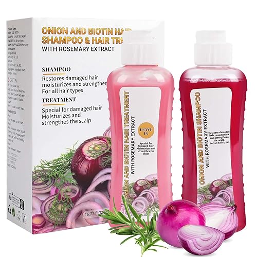 Tratamiento capilar de cebolla y biotina, 2 x 8.38 onzas líquidas, conjunto de champú y tratamiento de biotina de cebolla y romero, champú y