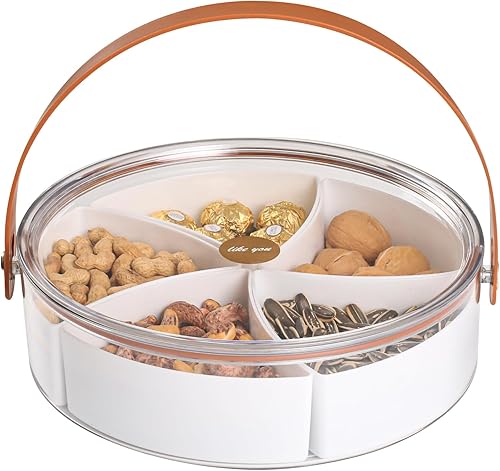 Miniatura 1 de Bandesun Bandeja dividida para servir con tapa y asa  Caja para aperitivos para fiestas, entretenimiento, picnic  Platos portátiles para aperitivos