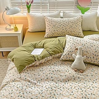 شراشف سرير مقاس كوين، طقم مفارش سرير مقاس مزدوج ومقاس كينج لجميع الفصول، تأتي مع غطاء لحاف واحد وشرشف واحد وغطائي وسادة، تأتي في أربعة أنماط نباتية للاختيار من بينها، مقاس (2 × 2.30 م) (أخضر)