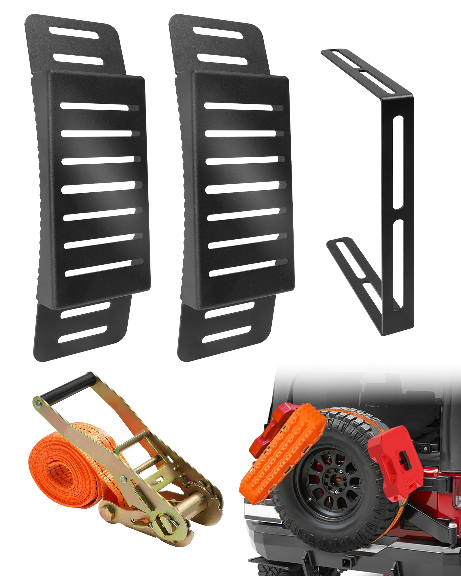Photo 1 of 2 Pcs Universal Quick Release Spare Tire Mount, with Ratchet Strap and Vehicle Traction Boads Bracket, Steel, Fit for 30”-40” Diameter Tires