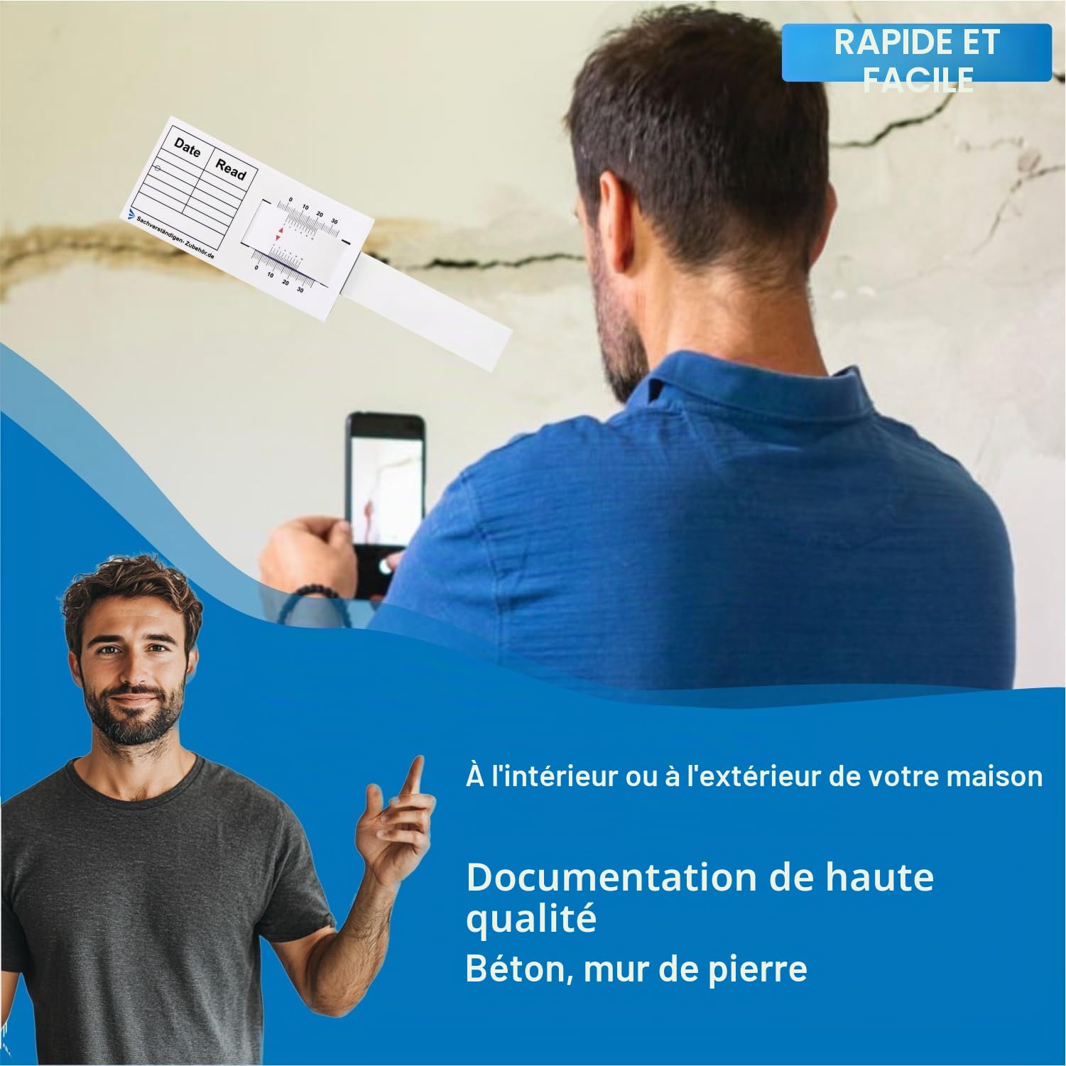 Expert Accessoires Crack Monitor | matériel d'expert | Règle d'écart et outils de mesure pour l'évaluation immobilière | Évaluation des dommages des bâtiments avec joints de dilatation