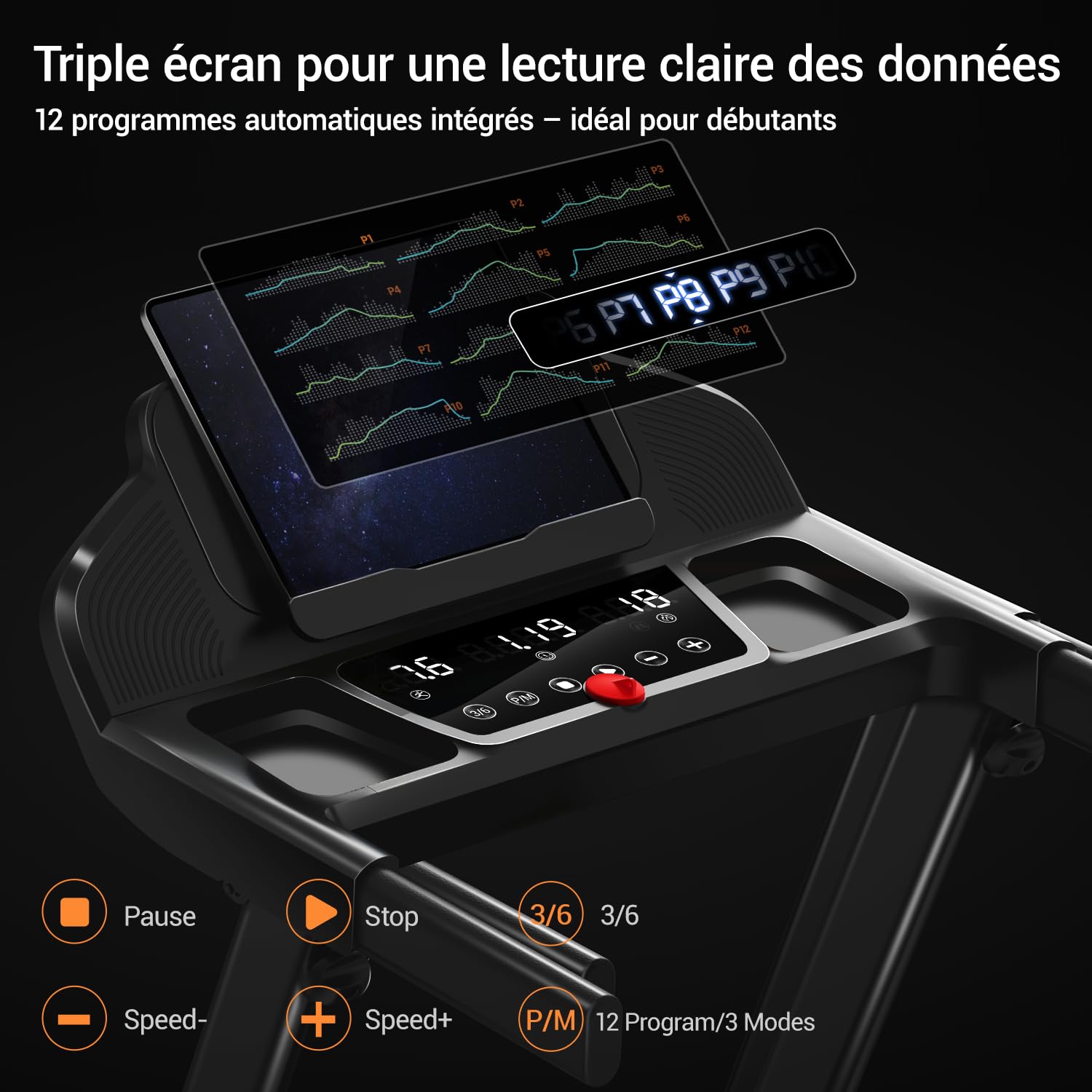 LONTEK Tapis de Course Pliable Inclinable 15% 12KM/H avec Moteur 3,0 CV Charge Max. 136KG