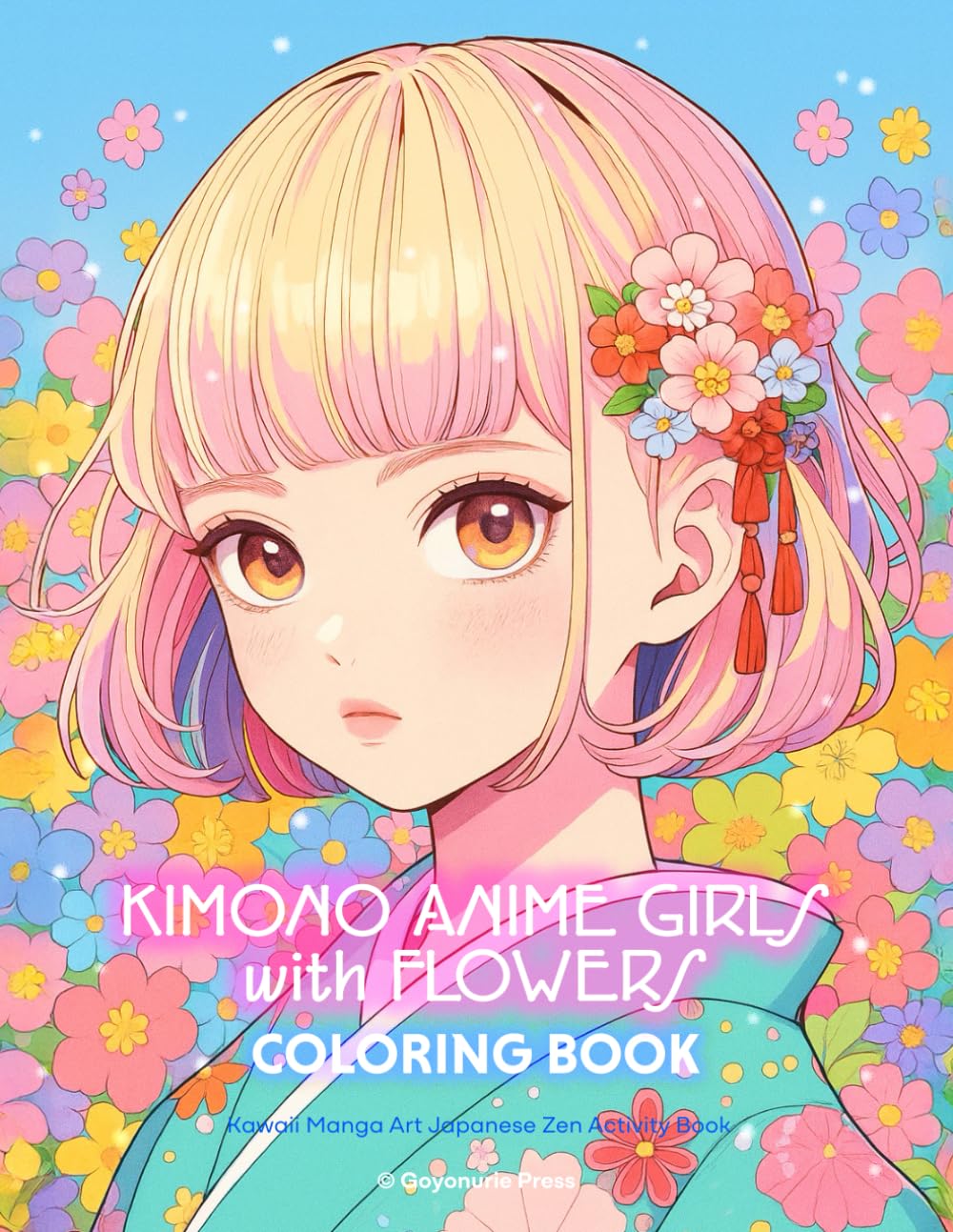 Kimono Anime Girls with Flowers Coloring Book: Kawaii Manga Art Japanese Zen Activity Book