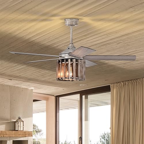Miniatura 3 de Warehouse of Tiffany Olivia Ventilador de techo con acabado de madera envejecida de 52 pulgadas con luz