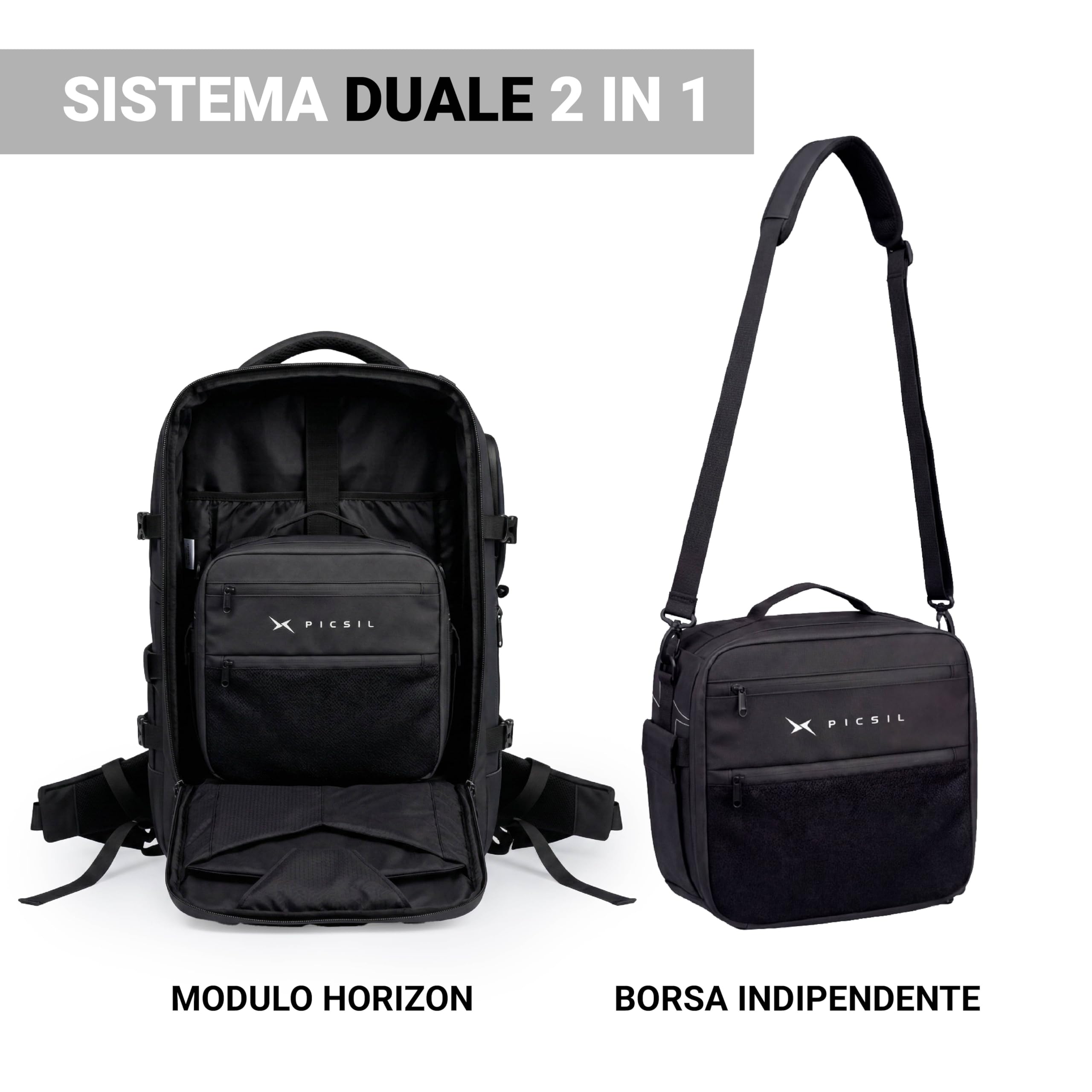 PICSIL Horizon Modulo Fotografico, Custodia DSLR e Mirrorless - Moonless | Inserto imbottito modulare e impermeabile con divisori regolabili per fotocamera, obiettivi e accessori. Capacitá 9,8L
