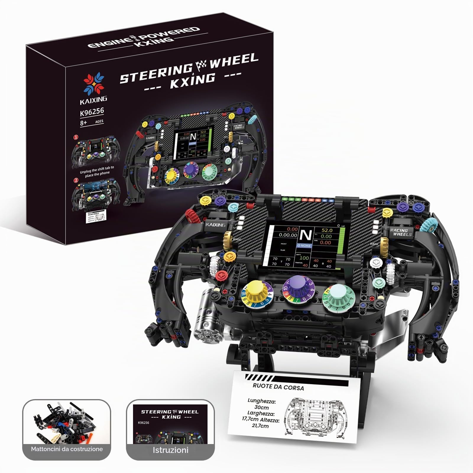 Racing Simulator Set di costruzione del volante, un giocattolo di ingegneria stelo con manopole funzioni, pannello di visualizzazione e paddle Shifters, adatto per bambini e collezionisti adulti. (A)