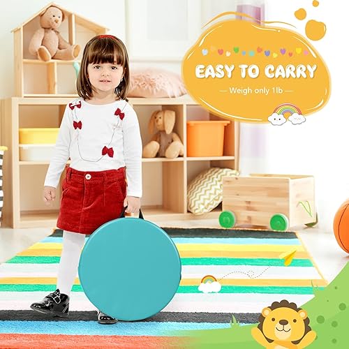 Miniatura 8 de Gotoplay - Cojines de suelo para niños con asa, 6 cojines redondos flexibles de 15 pulgadas, asientos de espuma suave de 3 pulgadas de grosor para