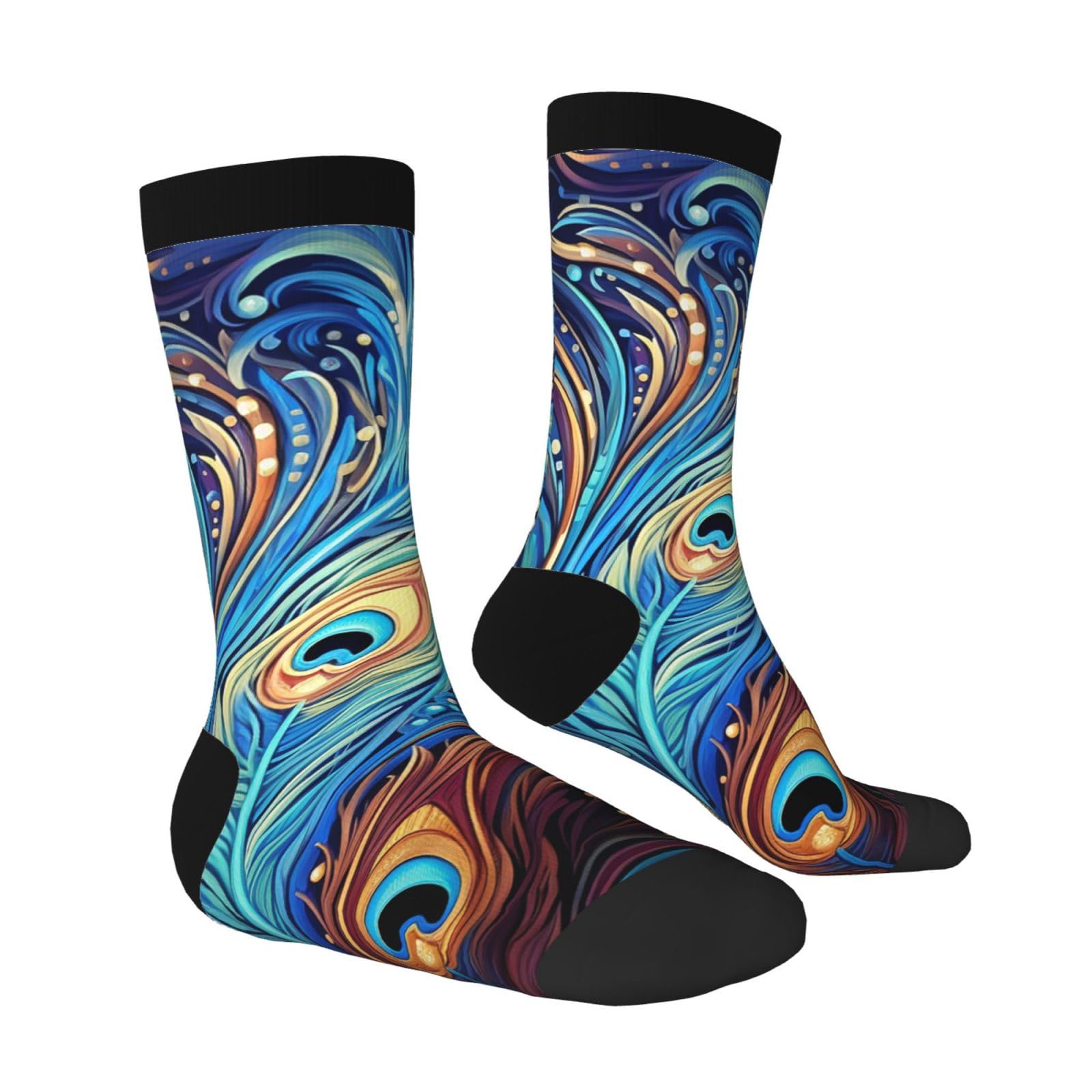 LZQPOEAS Peacock feather art Athletic Socks Unisex Cushioned Crew Socks Hiking Running Calf Sock Soft Above Ankle Sock