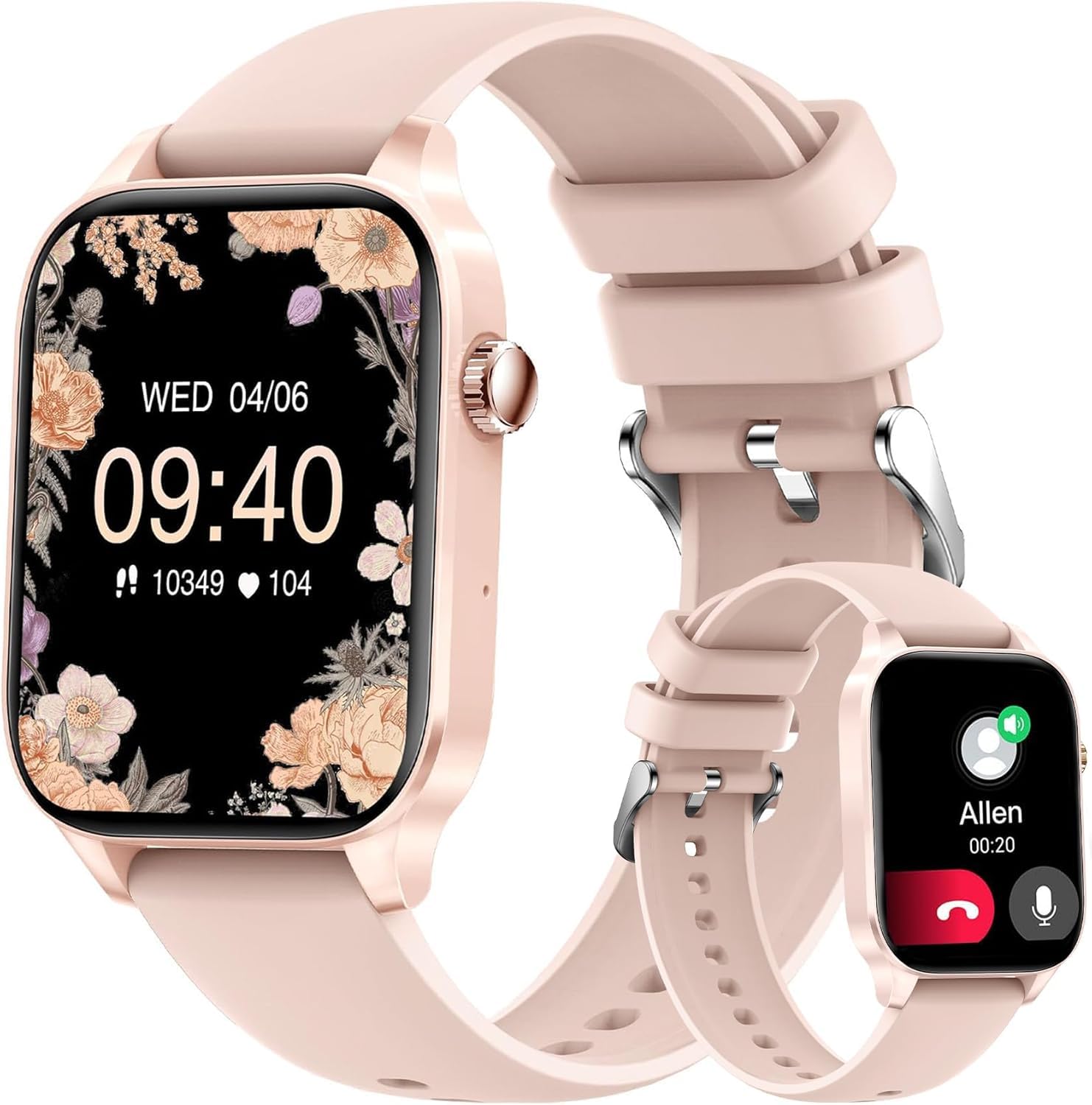 Reloj Inteligente Mujer, 1.85" Smartwatch con Llamadas, Contador de Pasos Actividad Smart Watch Compatible iOS Android con Pulsómetro/Monitor de Sueño/120+Modos IP68 Digital, Rosa