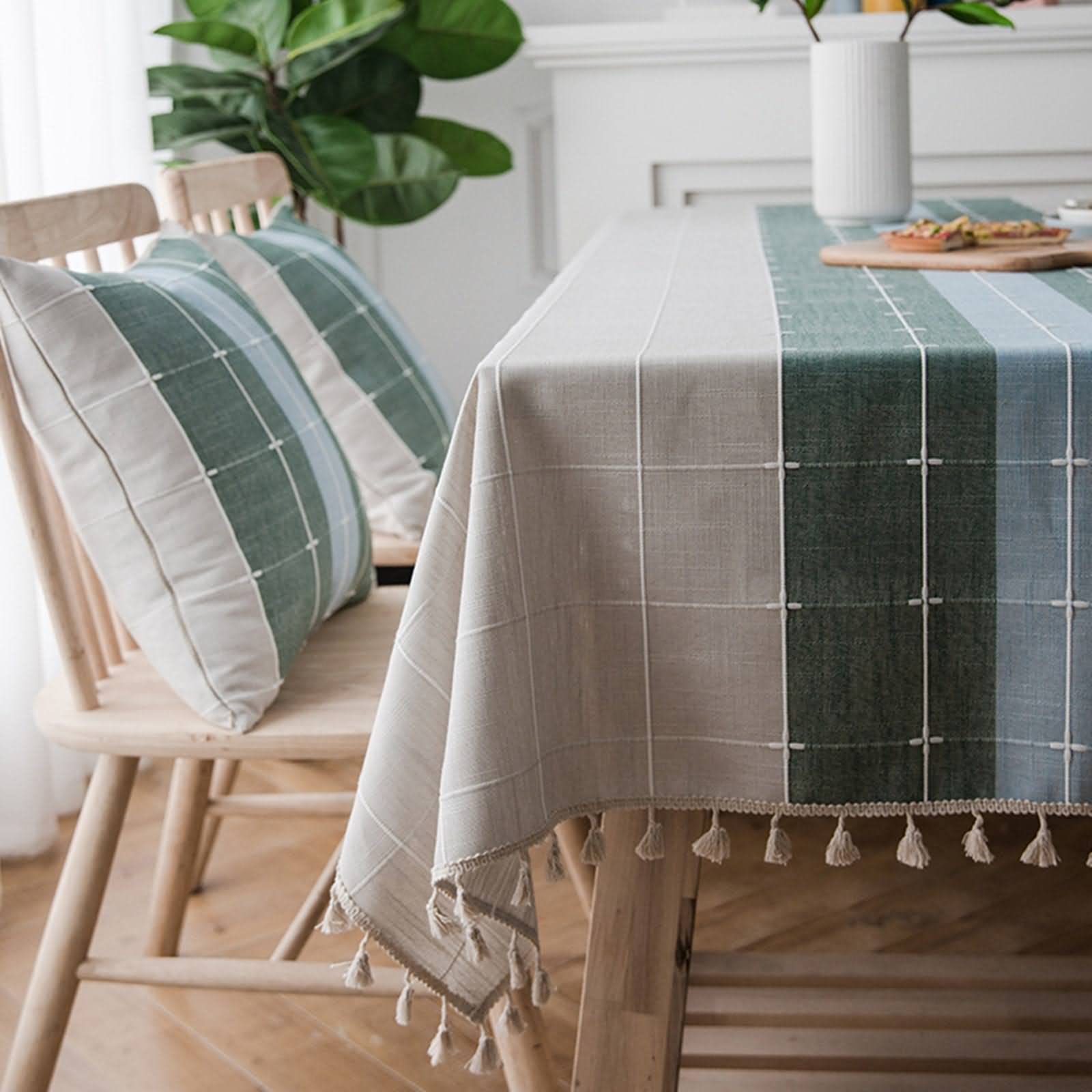 Tovaglia Antimacchia Quadrata Decorazioni Cucina Oggetti Strisce di Reticolo da Lavabile Tovaglie Rettangolari Cotone Poliestere Grigio Verde Blu Protezione del Tavolo 90X130Cm