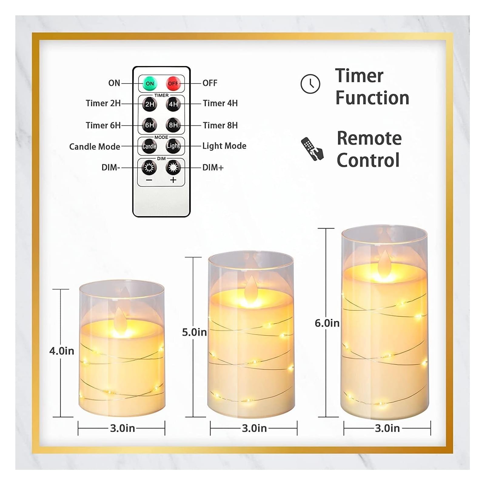 Candele senza fiamma Confezione da 3 lucine natalizie Candele LED, angolo di visione di 360 gradi, con luci stellate, con telecomando a 10 tasti e funzione timer, Fiamma danzante, Cera vera