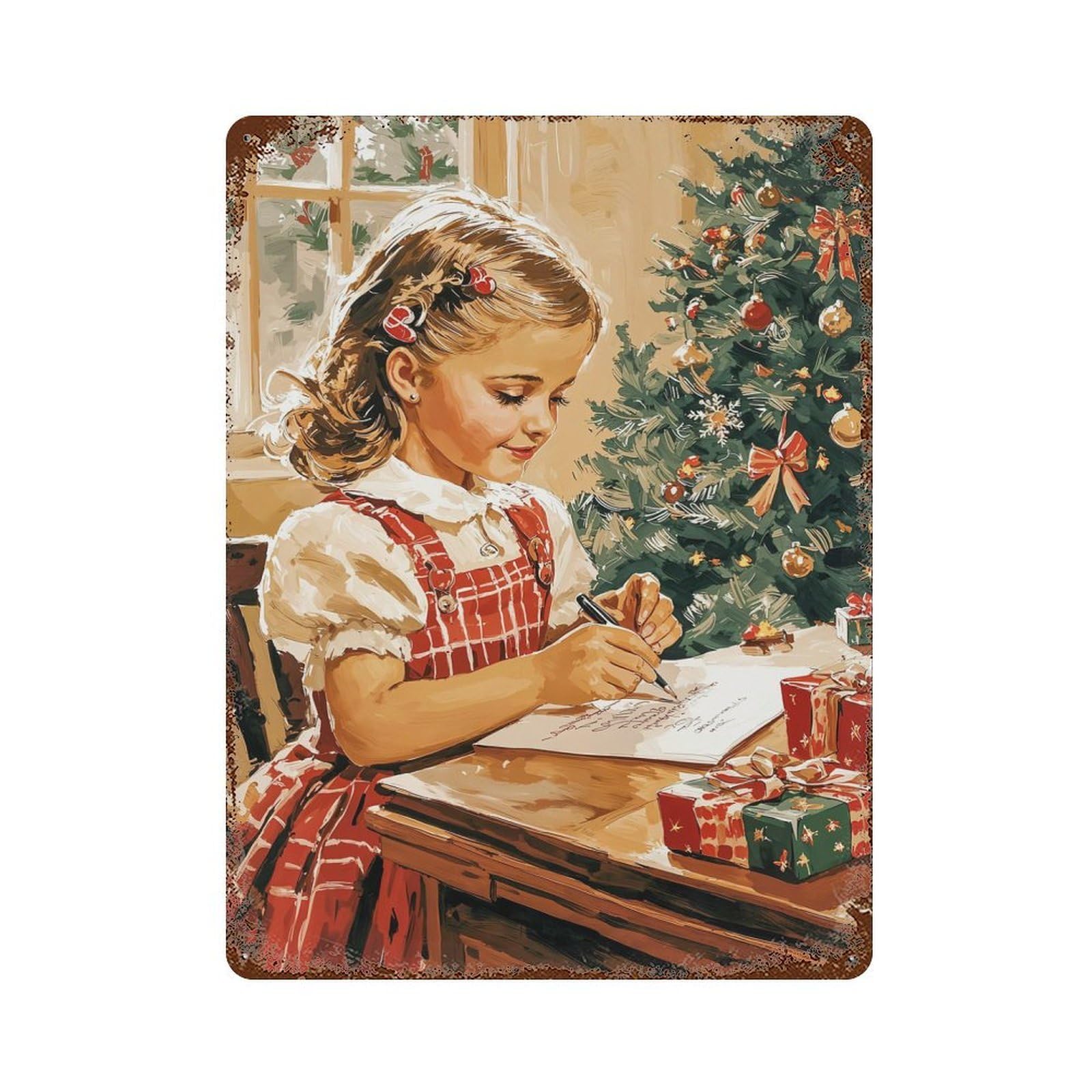 Christmas Letter Writing Rusty Metal Tin Sign 15.7"x11.8", for Shed, Workshop And Garage Wall Decor, Novelty Wall Decor