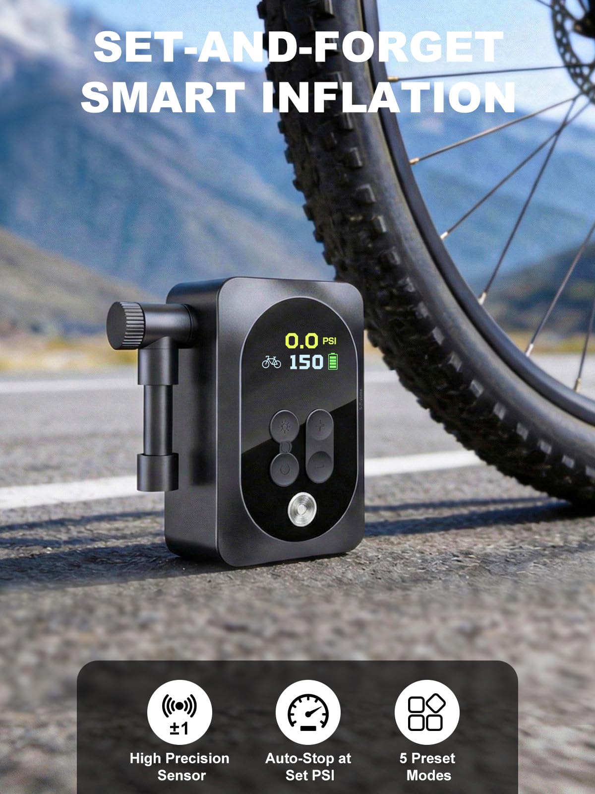 Mini pompe à vélo électrique portable 150 PSI avec jauge précise, arrêt automatique, gonflage rapide pour valves Presta et Schrader – Convient pour vélos, motos, ballons de sport