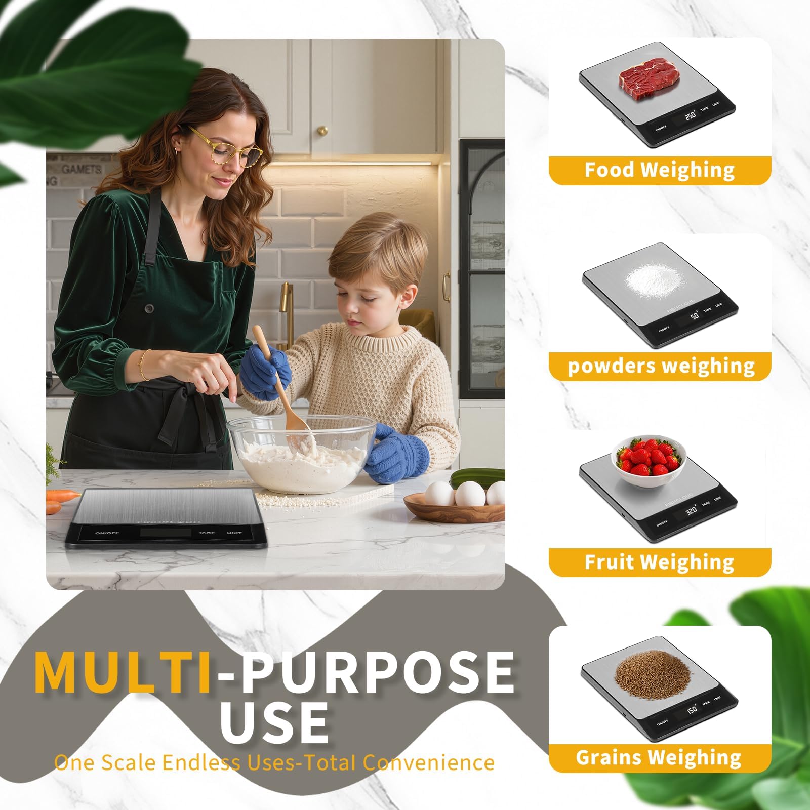Lebensmittelwaage, wiederaufladbare digitale Küchenwaage, 15 kg, 1 g Präzision, Typ-C, Edelstahl, Gramm/Unzen, LCD-Display, wasserdicht, zum Kochen, Backen, Mahlzeitenvorbereitung, Aschsilber