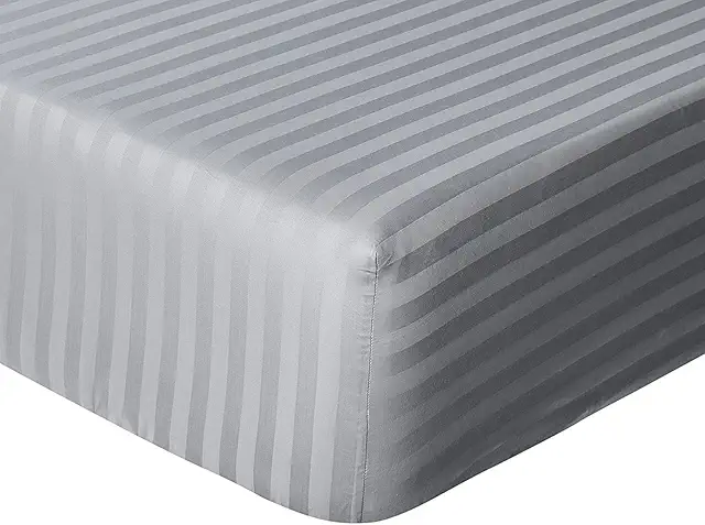 Sleepdown Satin Stripe Fitted Sheet - Double, 100% Cotton, 32cm Deep Pockets