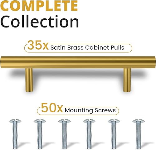 Miniatura 7 de Paquete de 35 tiradores de gabinete de latón satinado dorado de 5 pulgadas de acero inoxidable para gabinetes de cocina, cajones, puertas o