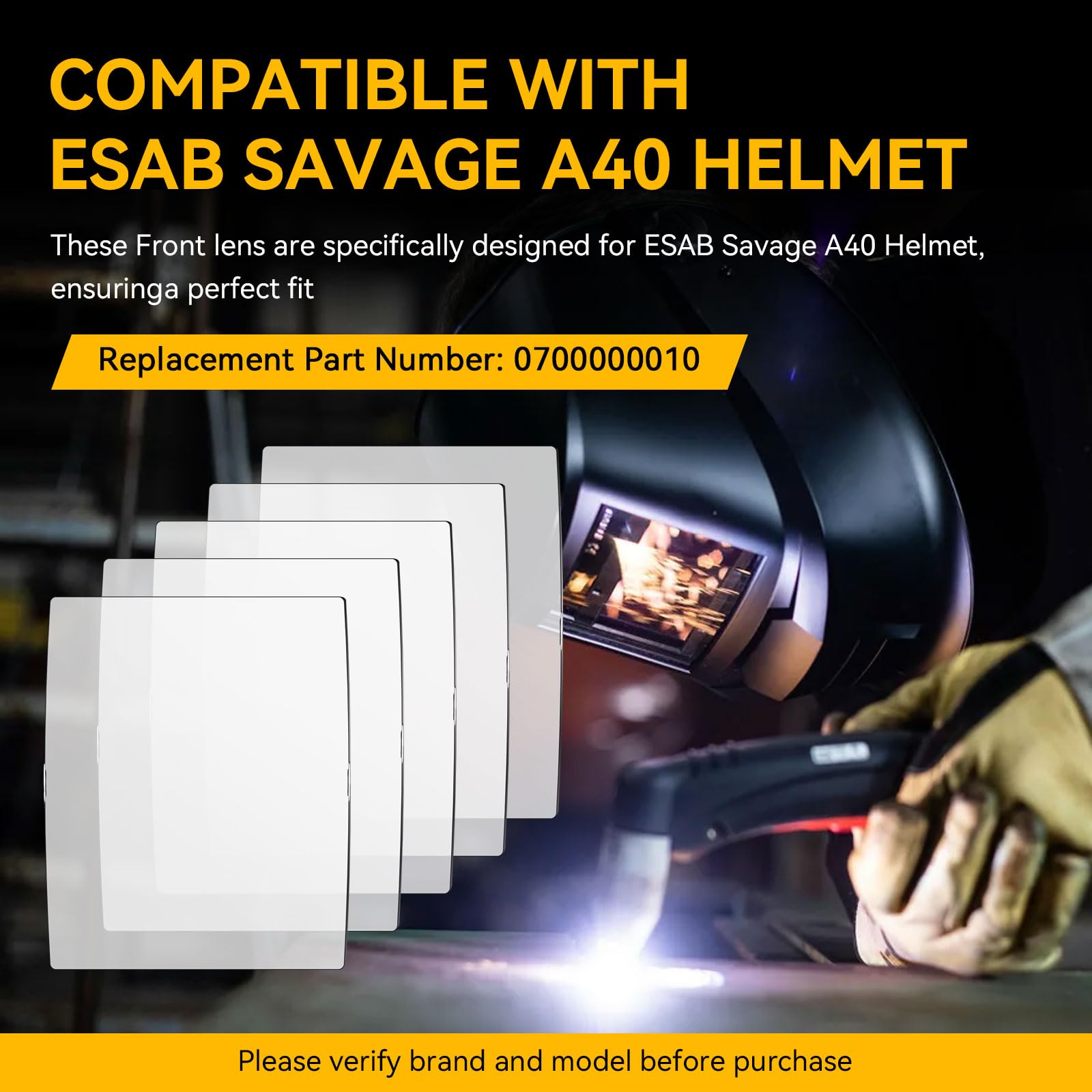 WarriorTech - Paquete de 10 gafas de seguridad ajustables, lente de cubierta frontal 0700000010 para casco ESAB Savage A40, protección contra impactos para soldadura, molienda, metalurgia, marco