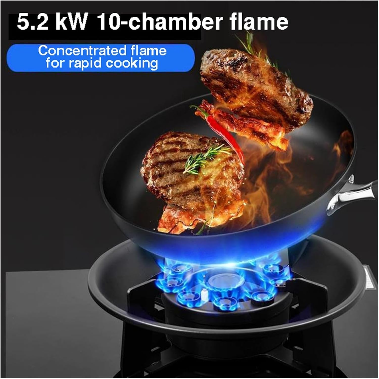 75cm Double Burner Gas Stove,5.2kw 10-cavity High-Efficiency Countertop,90° Reversible Head,with 90-minute Timer and Flameout Protection(NG)