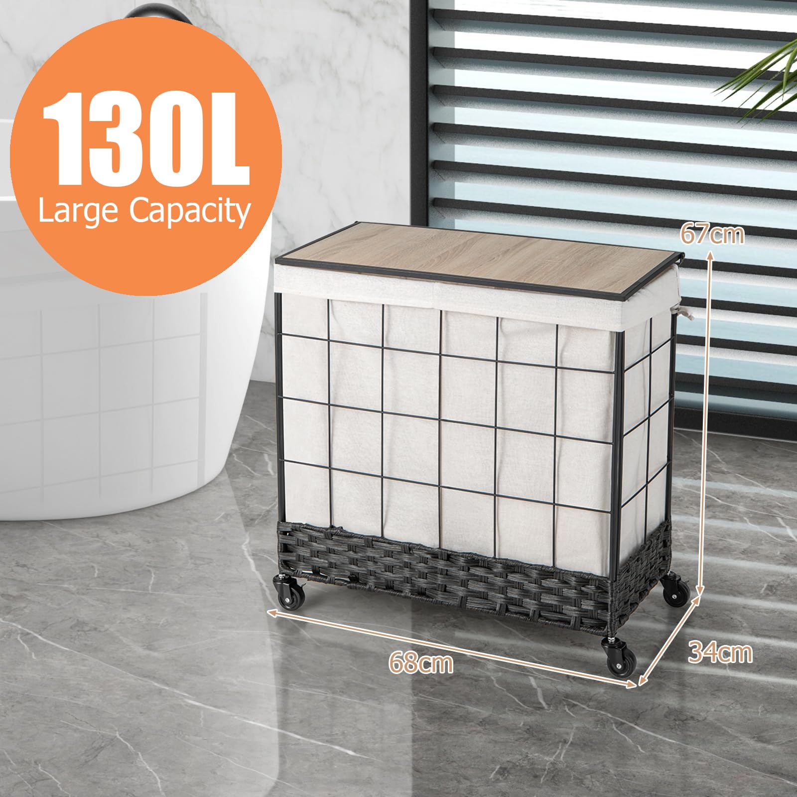 LIFEZEAL Wäscheregal Mit 2 Ablagen & Kippbarem Wäschekorb Aus Bambus – Platzsparend, Natur, 96 Cm Hoch