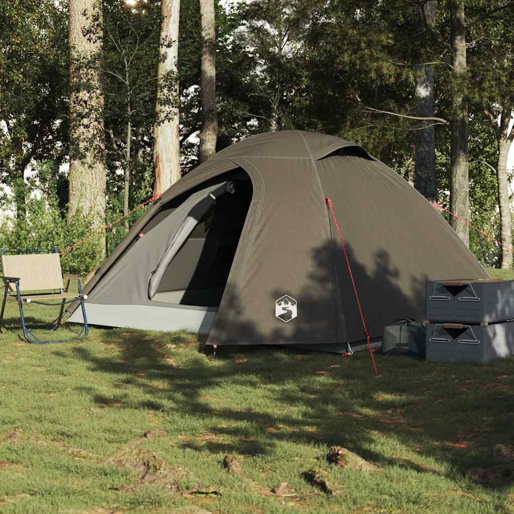 Tienda de campaña domo para 2 personas, color verde oliva impermeable de poliéster con revestimiento de PU, doble tocho, extraíble, paredes de malla ventiladas, E-puerto para cable eléctrico, ligero