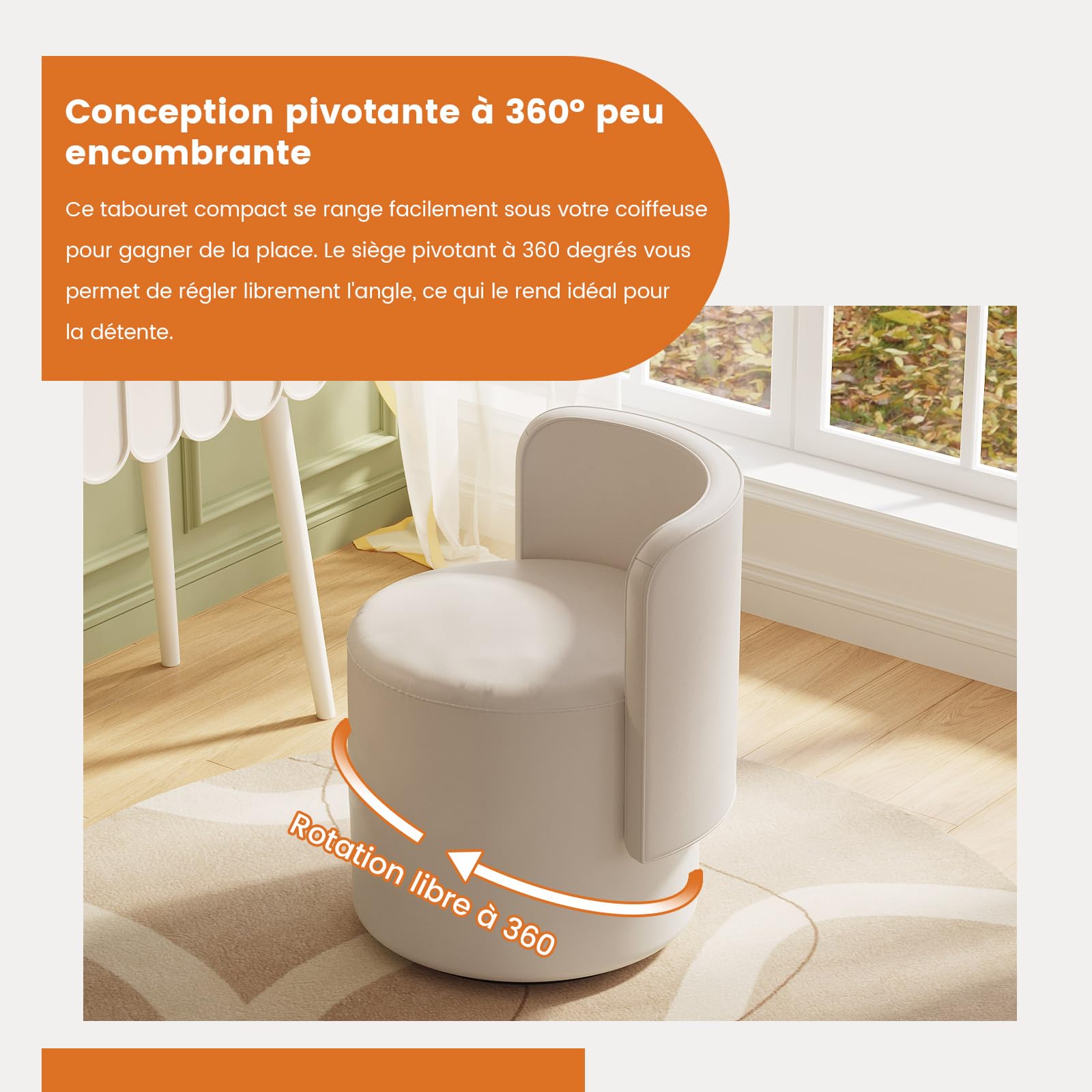 Miuuod Chaise de Maquillage Pivotante Moderne avec Dossier, Chaise d'Accent Ronde Multifonctionnelle pour Salon, Entrée, Couloirs, Chaises de Coiffeuse pour Chambre