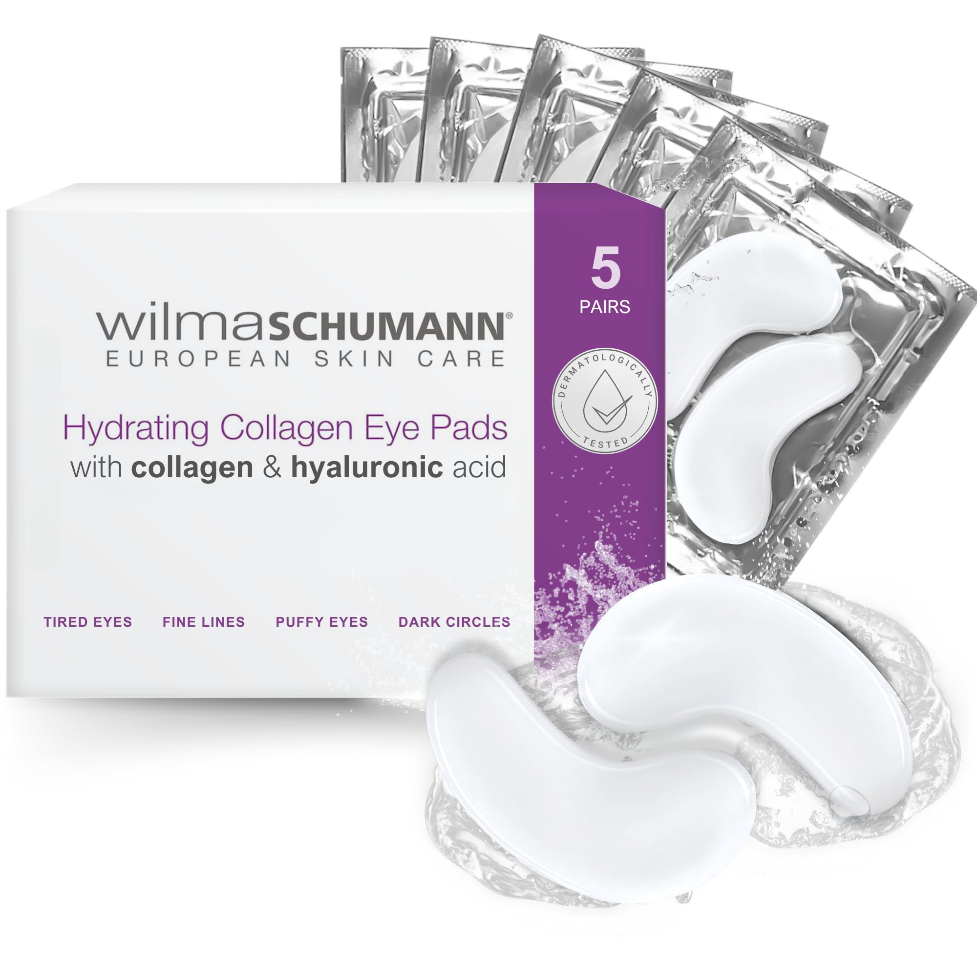 WILMA SCHUMANNHydrating Collagen Eye Pads - 100% Pure & Natural Collagen Moisturizing Masks will Visibly Reduce Puffy Eyes, Fine Lines, Dark Circles and Wrinkles (Pack of 5 Pairs)