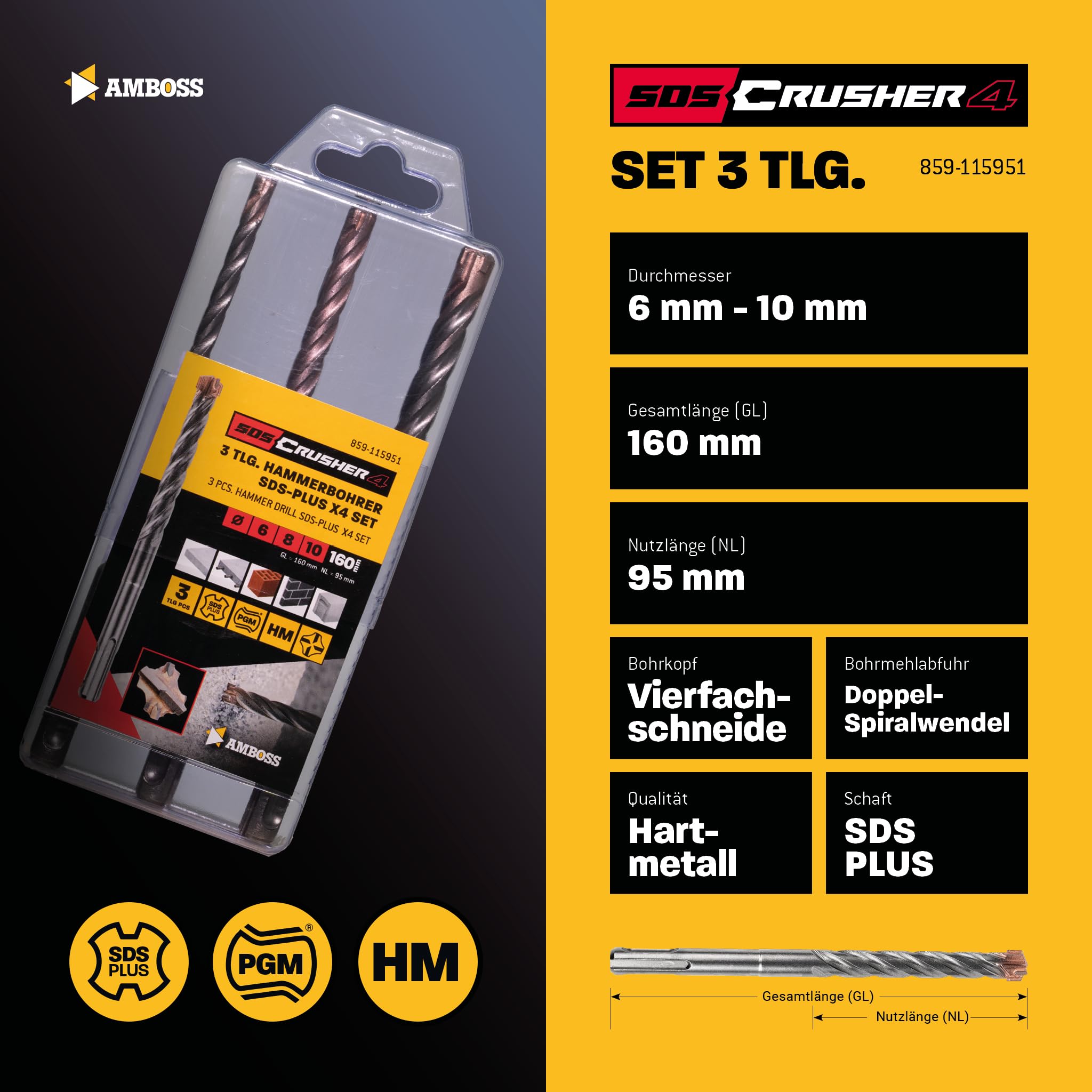 Set 3 Punte SDS Per Cemento Armato - Ø 6-10 Mm X 160 Mm - Per Pietra E Calcestruzzo - Foto 10