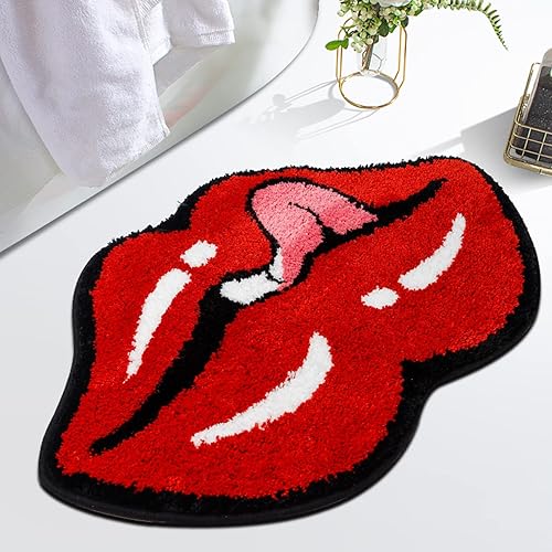 Miniatura 7 de Alfombra con forma de labios rojos, bonita alfombra de baño de labios para puerta, tapete de baño de dibujos animados y tapete para decoración de