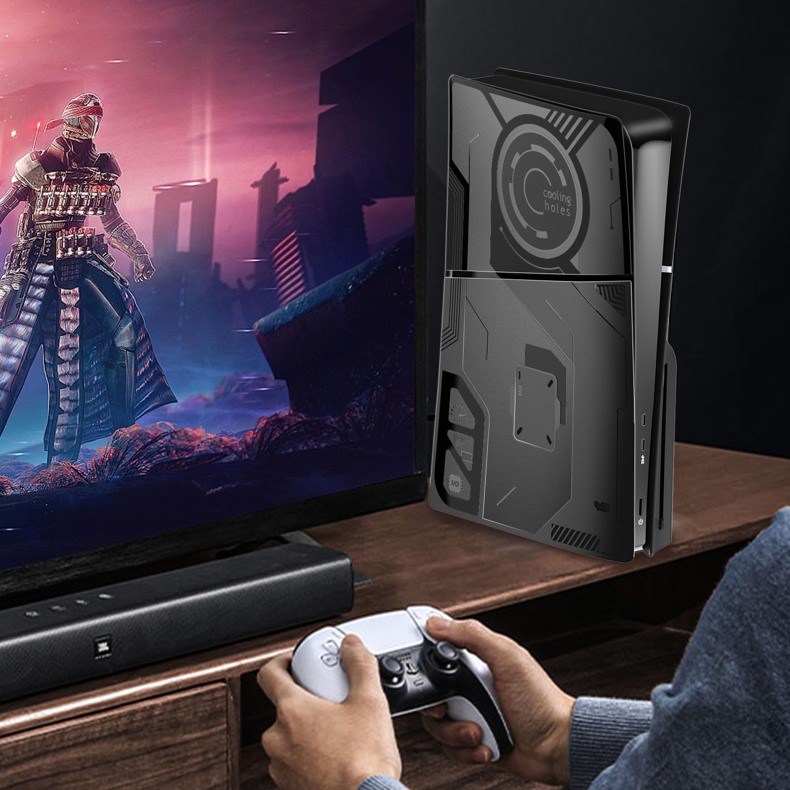 Faceplate Cover Kompatibel mit PS5 Slim Disc und Digital Edition, 4 in 1 PS5 Slim Cover Kompatibel mit PS5 Slim Konsole, Customized PS5 Slim Zubehör Hülle Skin für PS5 Slim - Schwarz