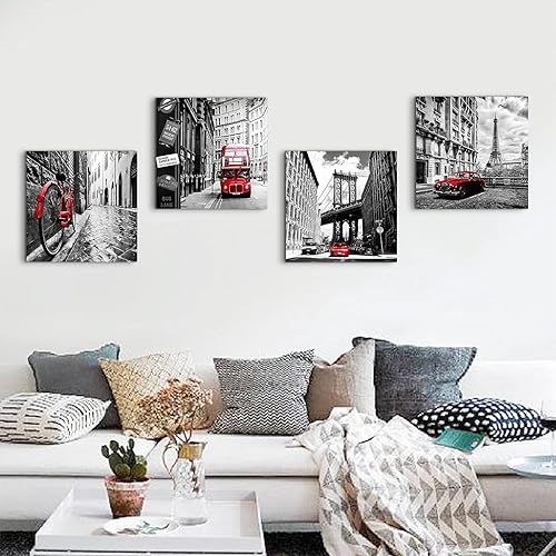 Miniatura 2 de Lienzo decorativo en blanco y negro para pared, decoración de dormitorio, paisajes de ciudades rojas, impresiones, obras de arte modernas para sala