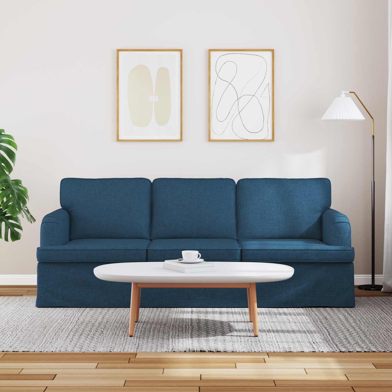 3-Seater Blue Fabric Modular Sofa with Metal Frame