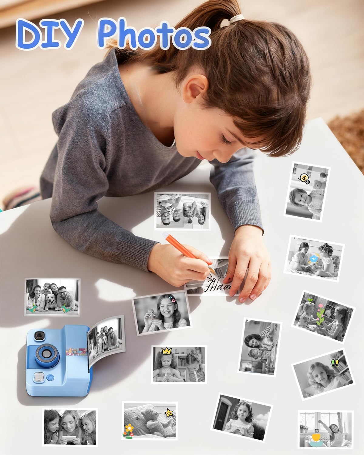 Cámara instantánea para niños, 1080P HD, cámara instantánea con impresión instantánea, tarjeta SD de 32 GB y 5 rollos de papel fotográfico, regalo para niñas y niños a partir de 3 – 12 años