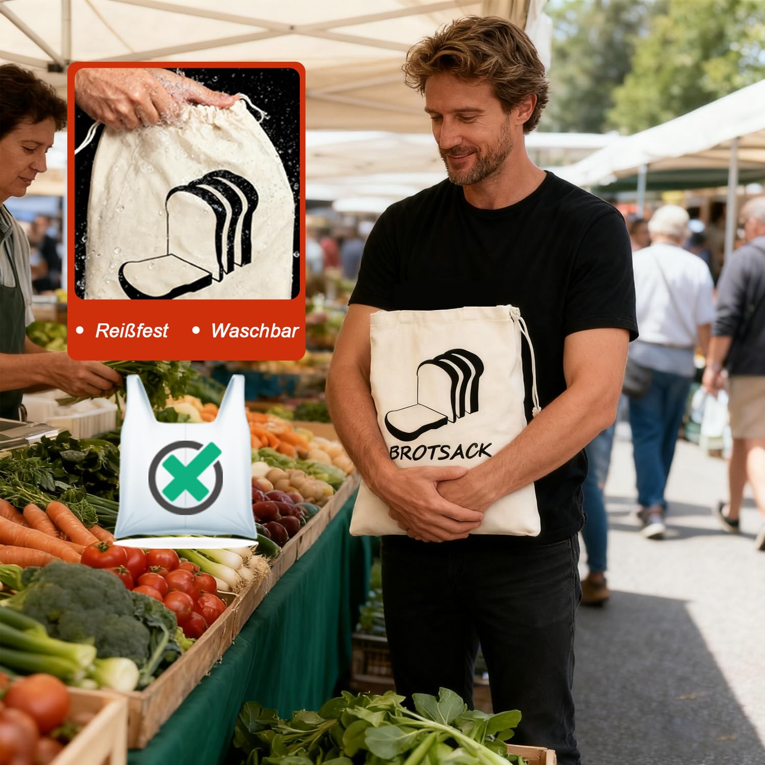 4 Pcs Pain En Lin Bio,Sac A Pain Tissu, Sacs à Avec Doublure Cordon