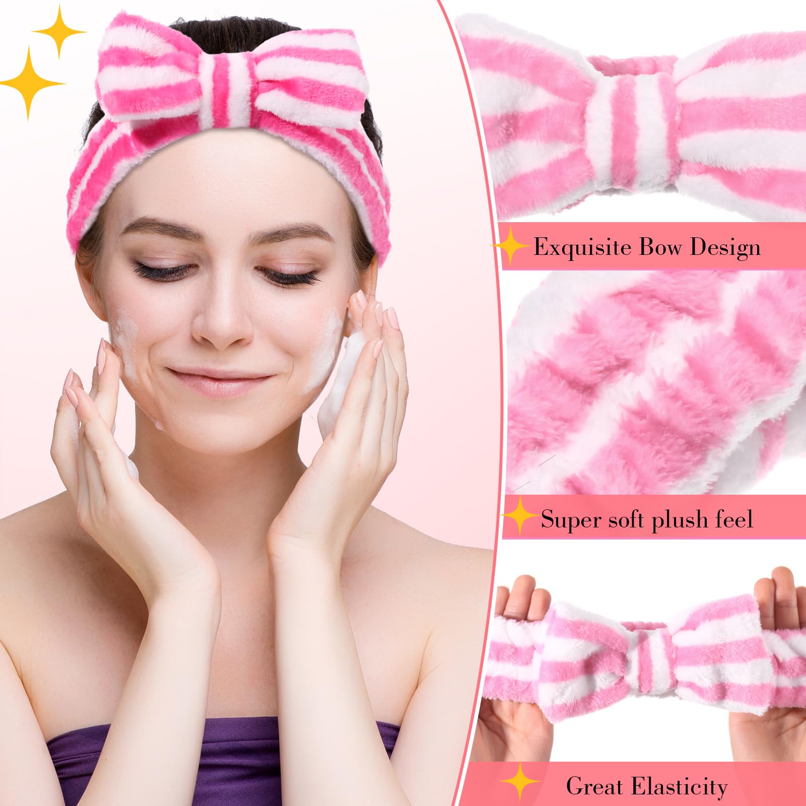 WILLBOND Confezione da 24 cerchietti per capelli con fiocco, per il trucco del viso, da donna, regolabili, per la cura della pelle, in flanella, morbidi involucri per la testa per ragazze, per lavare
