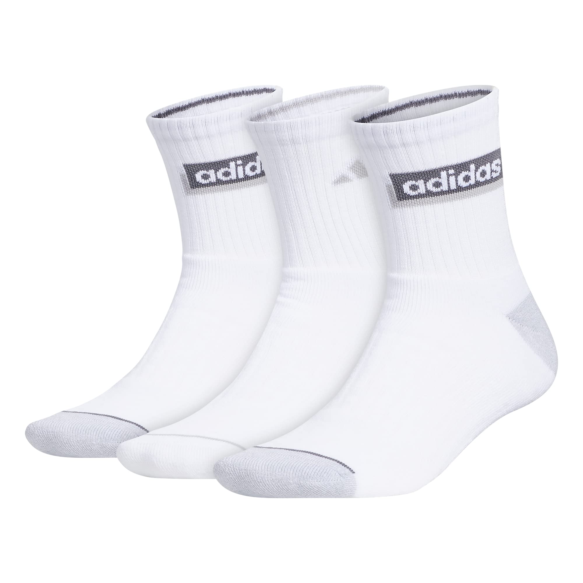 adidas Calze sportive da uomo Linear High Quarter (3 paia), Bianco/Trasparente Onix Grigio/Onix Grey, Large