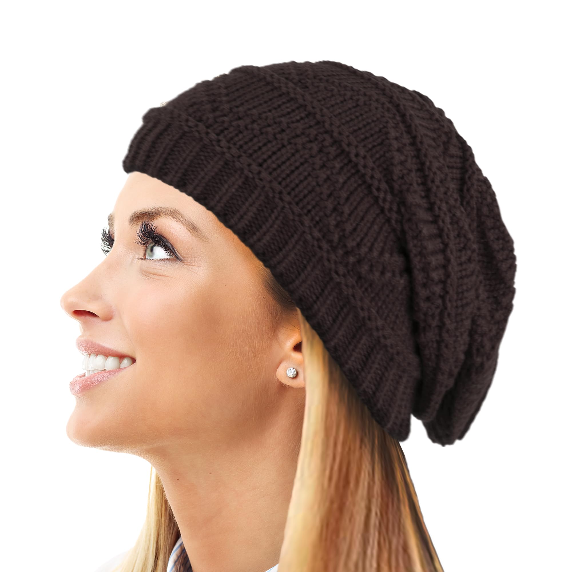 TOSKATOK Ladies Knit Slouch Winter Hat/Beanie - Chocolate