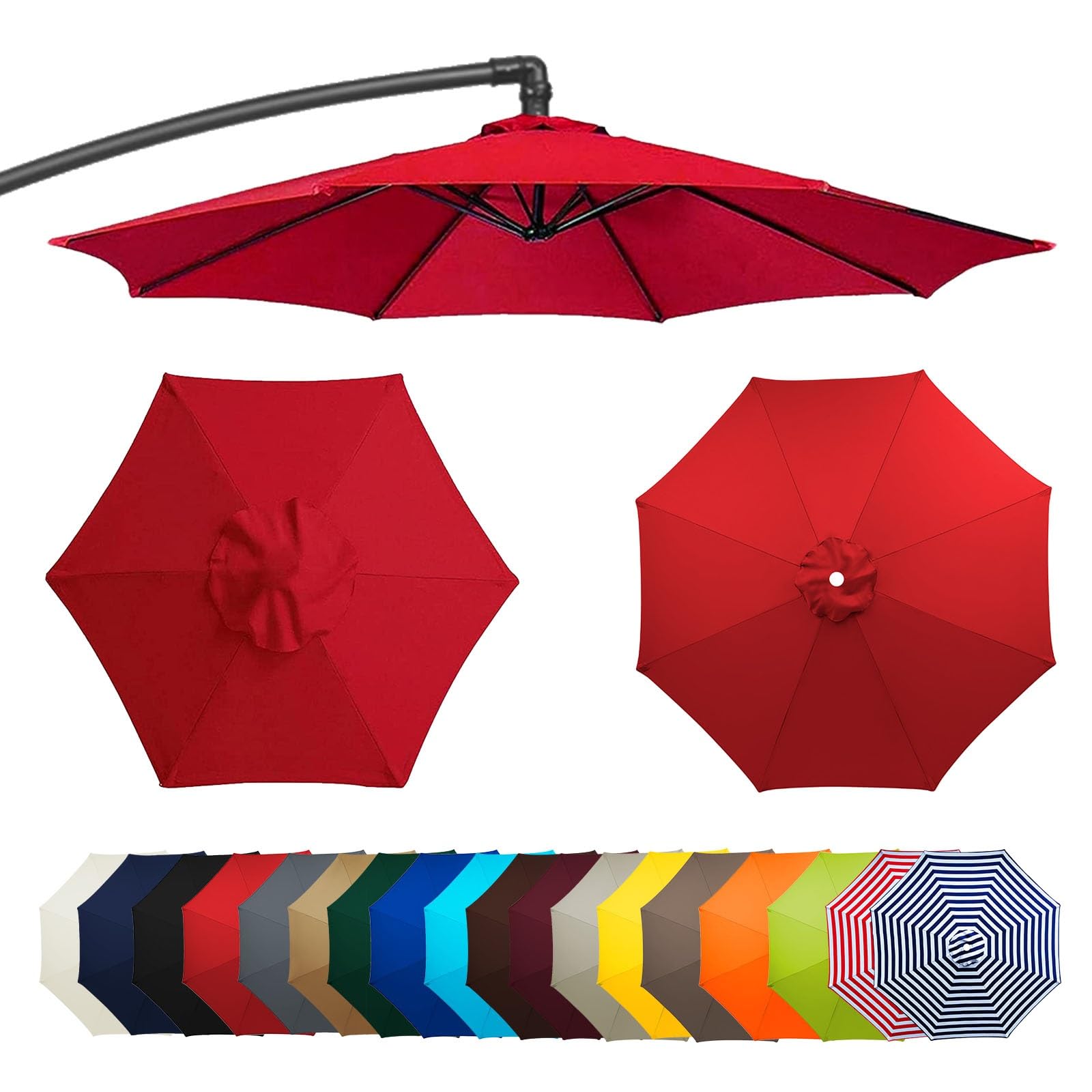 2m/2.30m/2.7m/3.0m(6/8 Arms) Garden Patio Umbrella Fabric Canopy Cover, Parasol Umbrella Replacement Cover, Premium Replacement Canopy Cover For Garden Patio Parasol Fabric(Color:Red,Size:8ribs:2.7m/