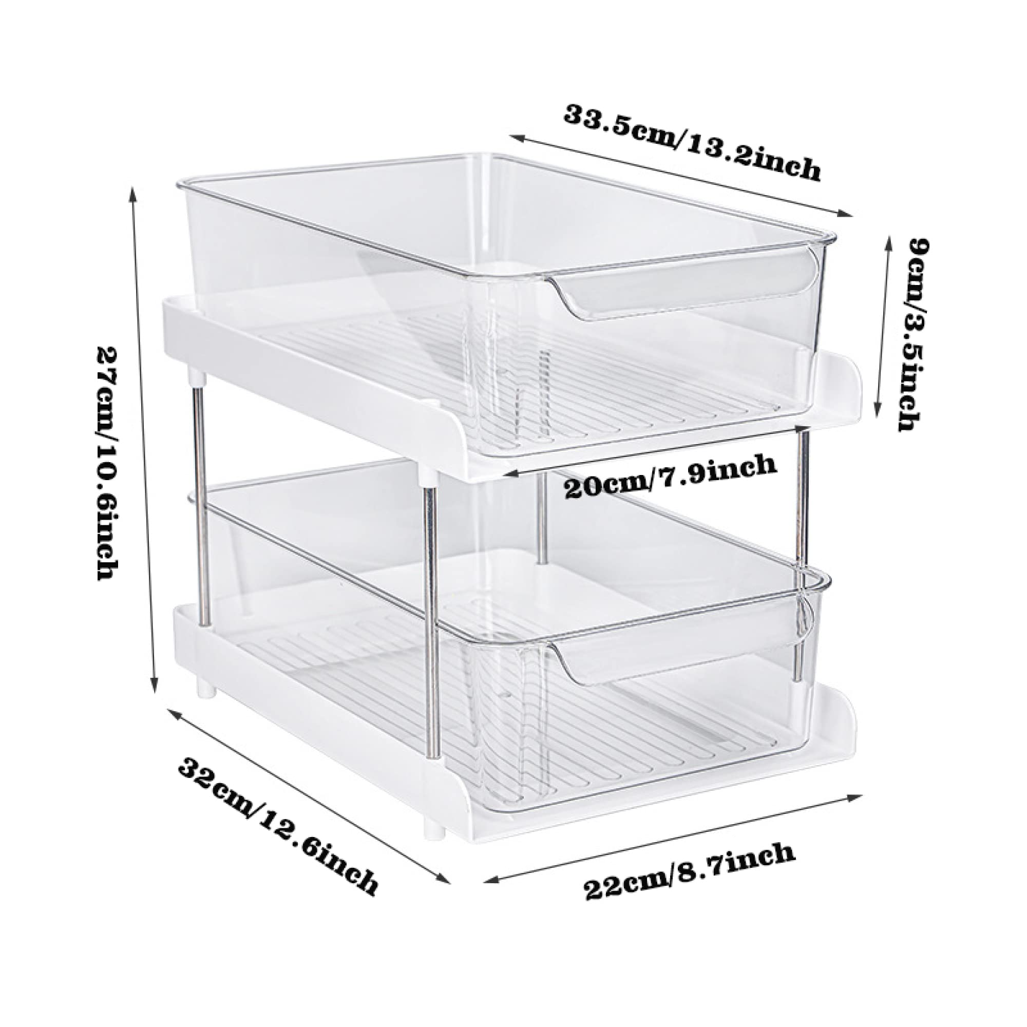 Organisateur d'étagères de placard - Étagère de rangement transparente sous l'évier avec tiroir coulissant - Bonne aide pour ranger les fournitures de cuisine et les articles de toilette / 2 layer