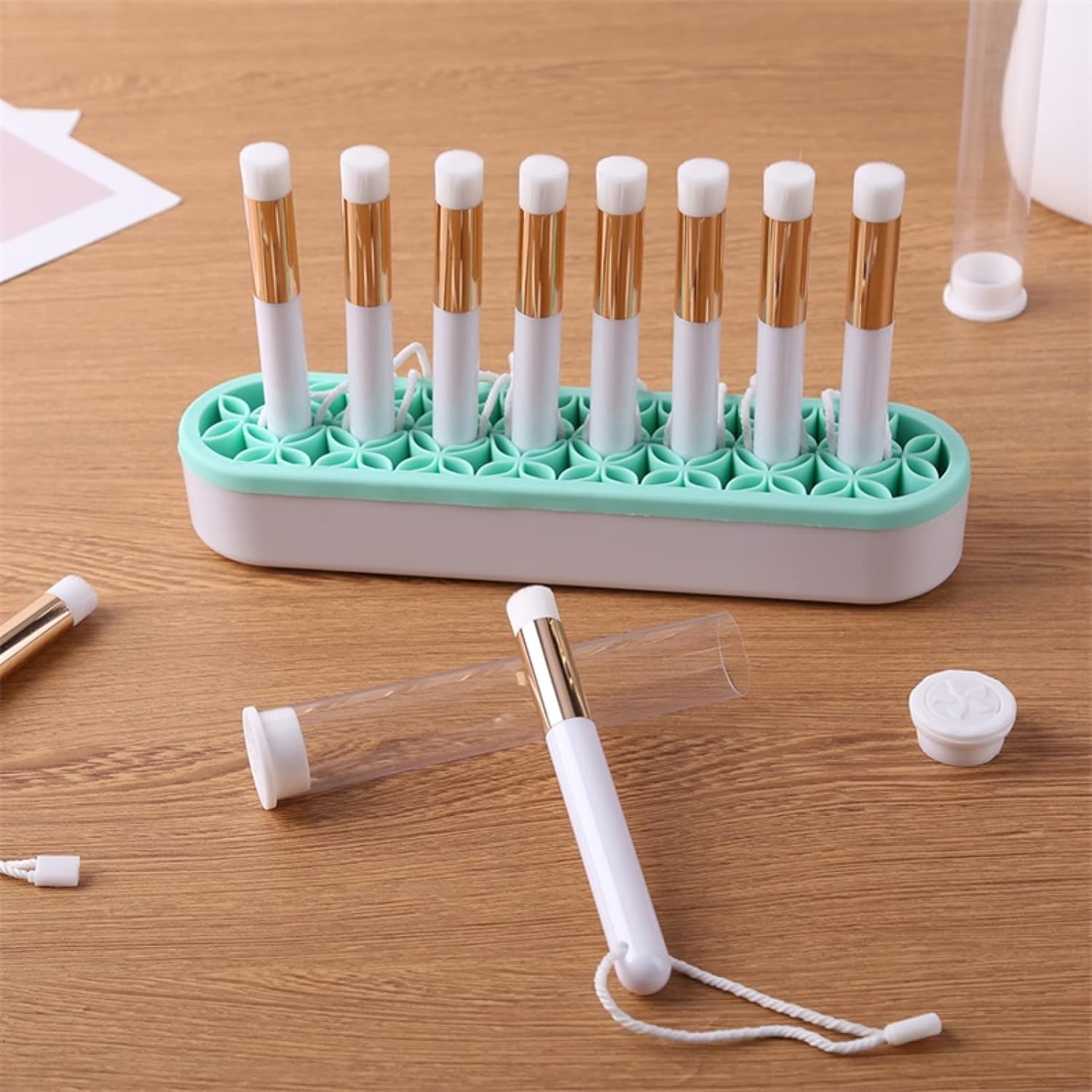 10 Pieces Mini Ink Blending Brushes with Storage Tubes Green Brush Holder Set Details Brush for Art Scrapbooking Patinting Drawing Stencils Card-Making Handle Tool Frenulum Plastic Cover Stander