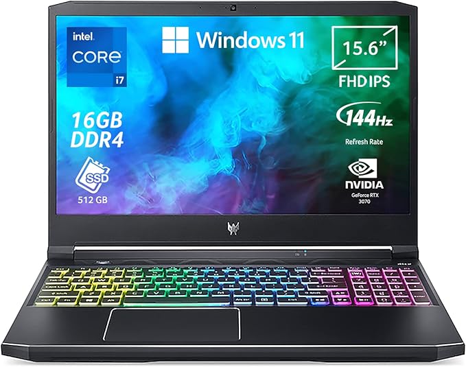 acer Predator Helios 300 PH315-54-725M Notebook Gaming, Processore Intel Core i7-11800H, Ram 16 GB DDR4, 512 GB PCIe SSD, Display 15.6" FHD IPS 144 Hz, NVIDIA GeForce RTX 3070 8 GB, Windows 11 Home
