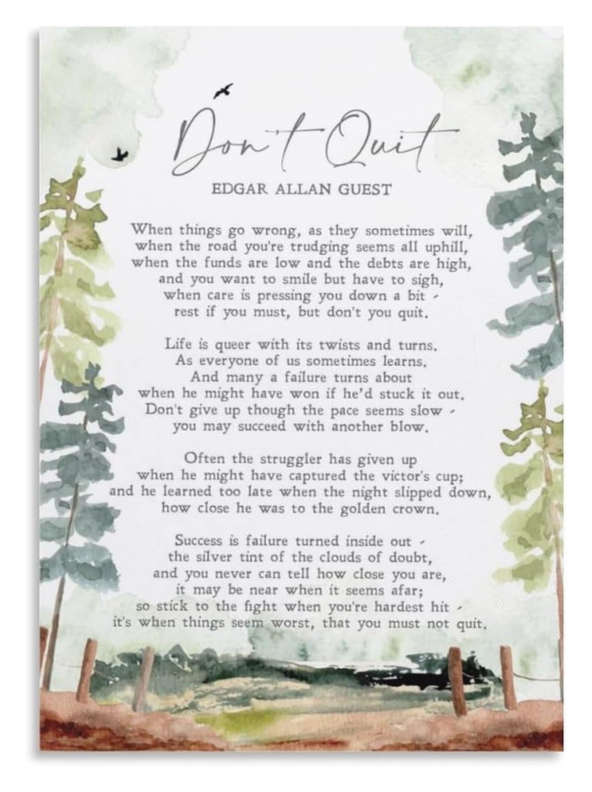 MDBJTCYZN Don't Quit Motivational Poem Canvas Wall-Art Edgar Albert Guest Inspirational Print for Living Room Office